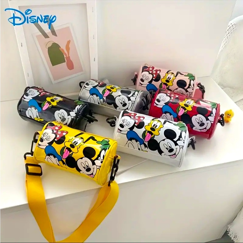 🆕 Disney Bucket Bag - Cartoon Anime Print Cylinder Shoulder Bag with Strap